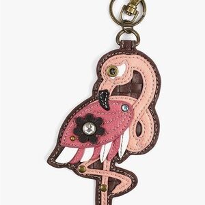 Chala Pink Flamingo Keychain zipper pouch or bag charm 6” long EUC
